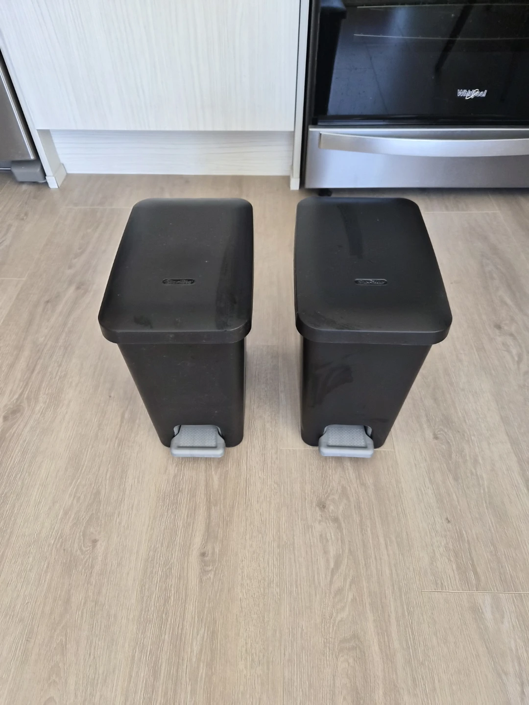Set of 2 Black Step Trash Cans