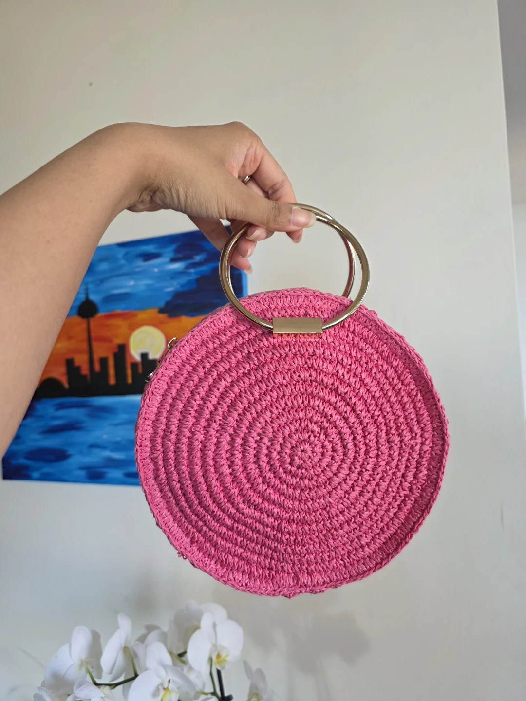 New Pink Round Straw Handbag - photo 2