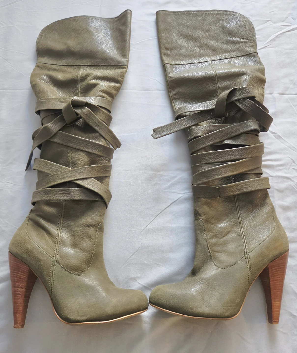 Plomo Olive Leather Knee-High Boots