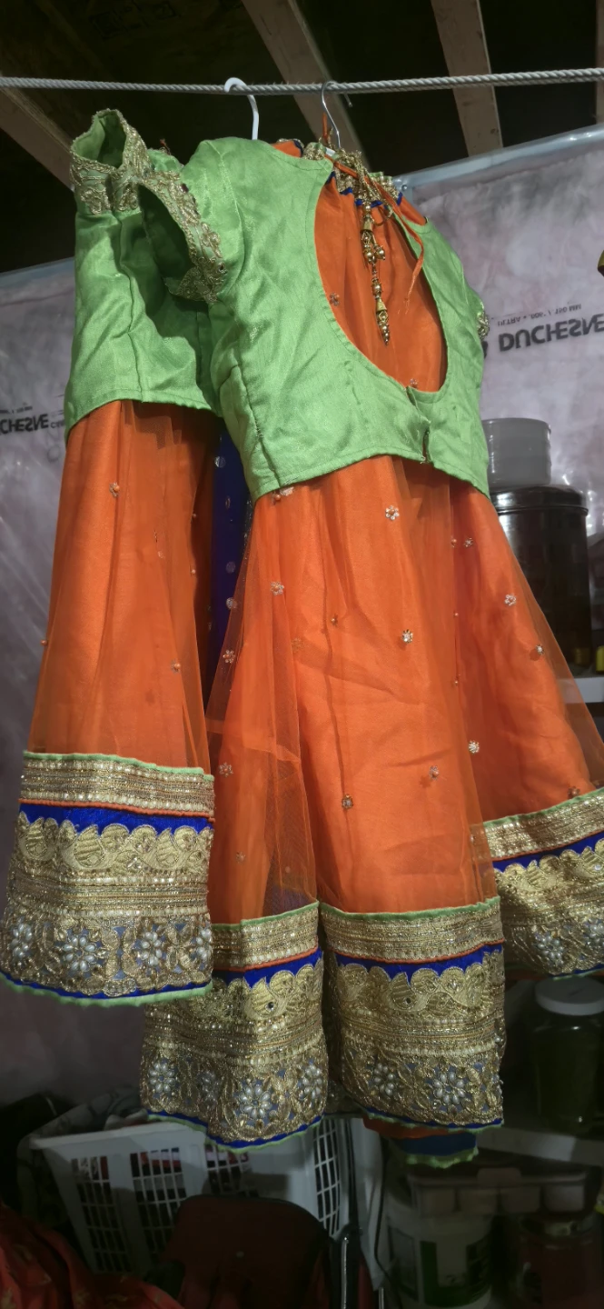 Orange and Green Traditional Indian Dress,.Mother daughter