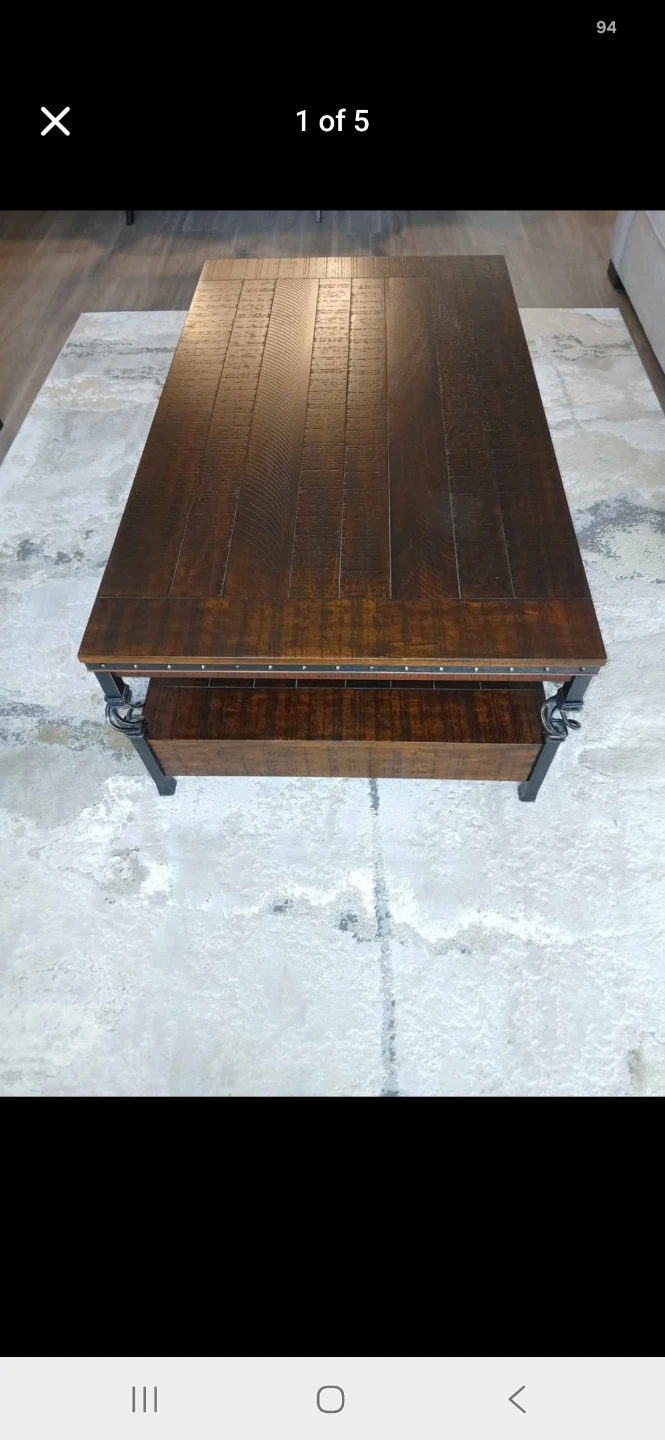 Rustic Wood and Metal Coffee Table with Drawers - photo 2