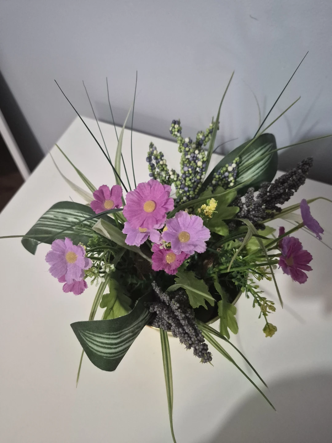 Brass IKEA Planter with Artificial Floral Bouquet - photo 2
