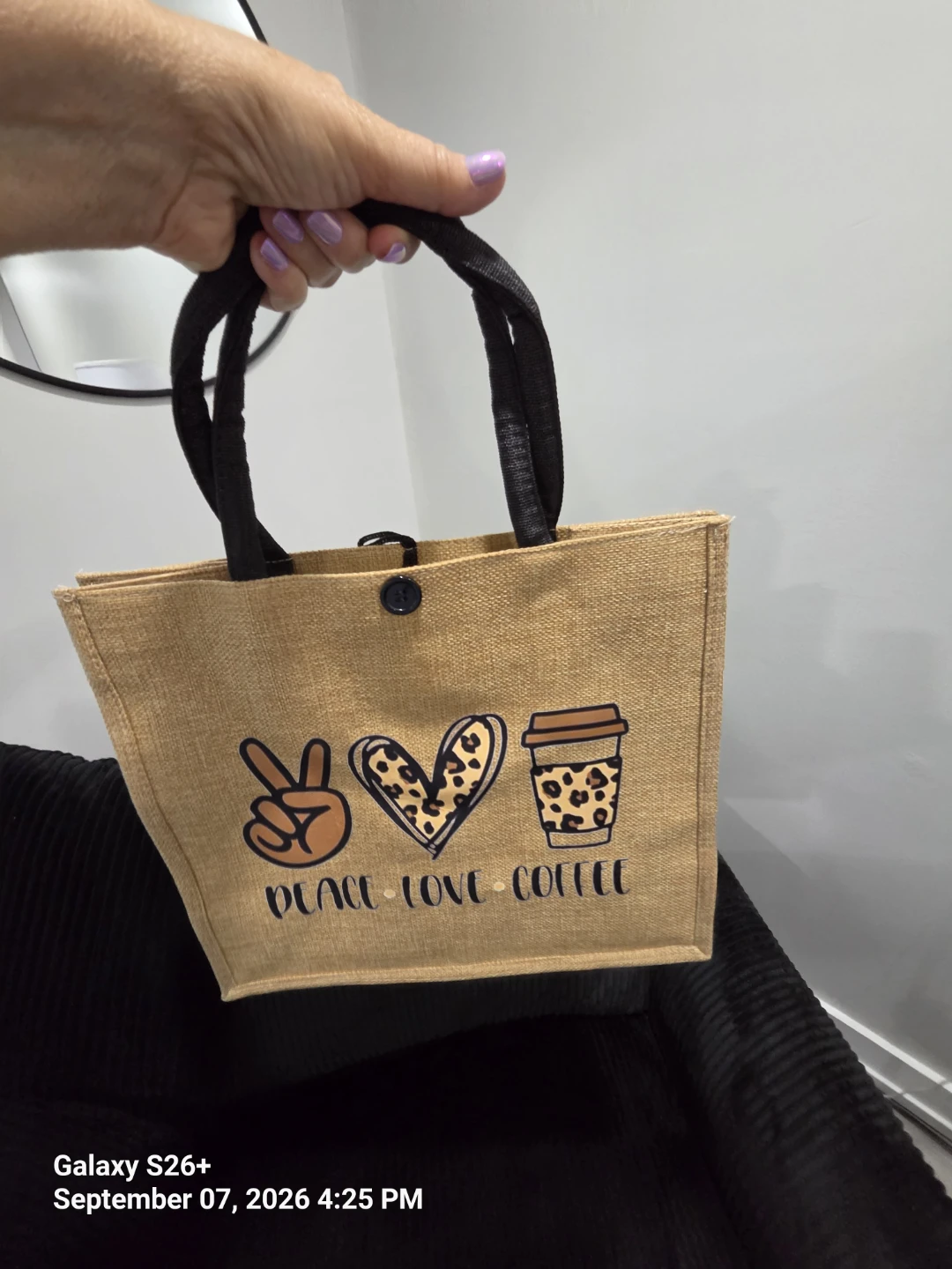 Peace Love Coffee Jute Tote Bag - photo 4