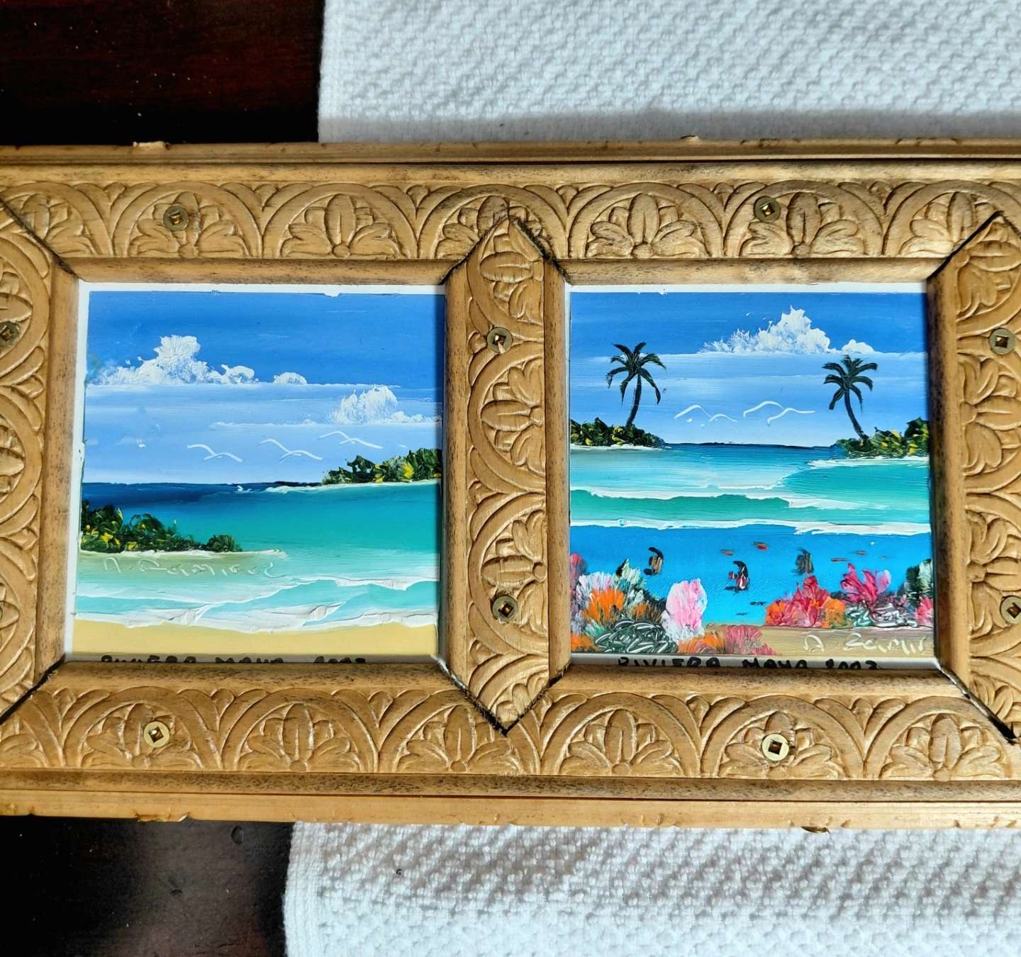Framed Tropical Beach Artwork from Mexico with carved frame - photo 4