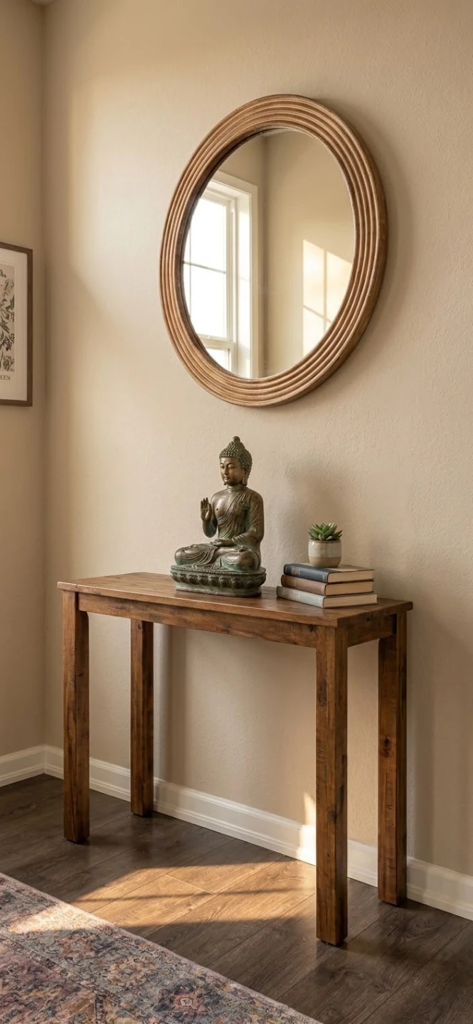 Moving sale Round Wood-Trim Mirror - photo 2