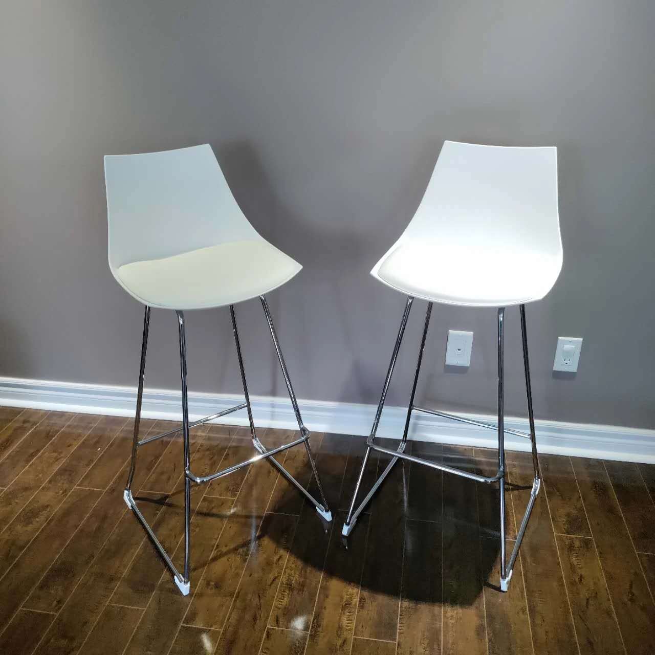 Set of Two White Modern Bar Stools