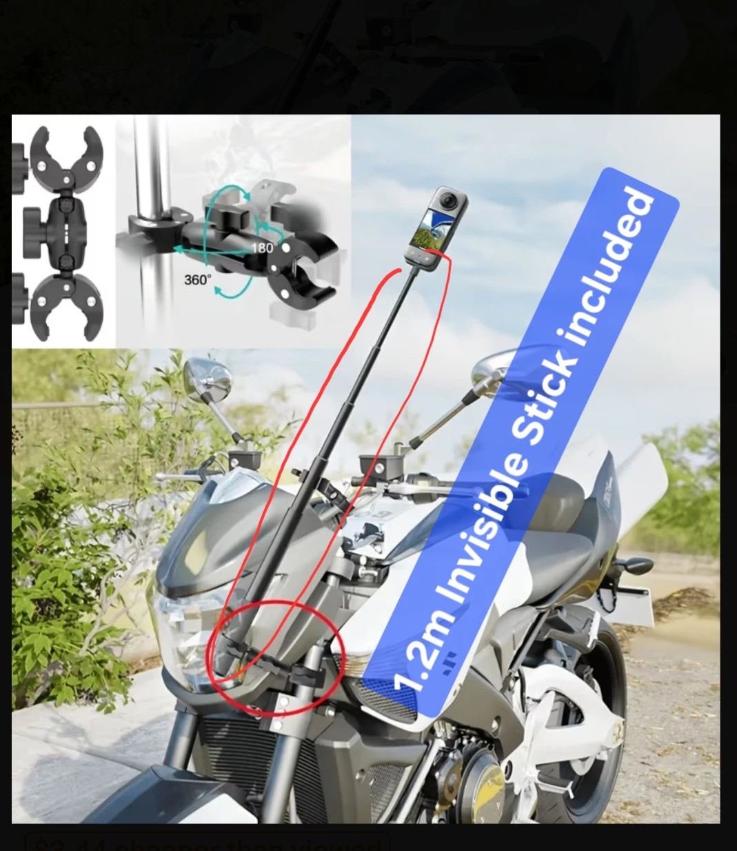 Invisible Stick Dual Crab Clamp Mount Insta360