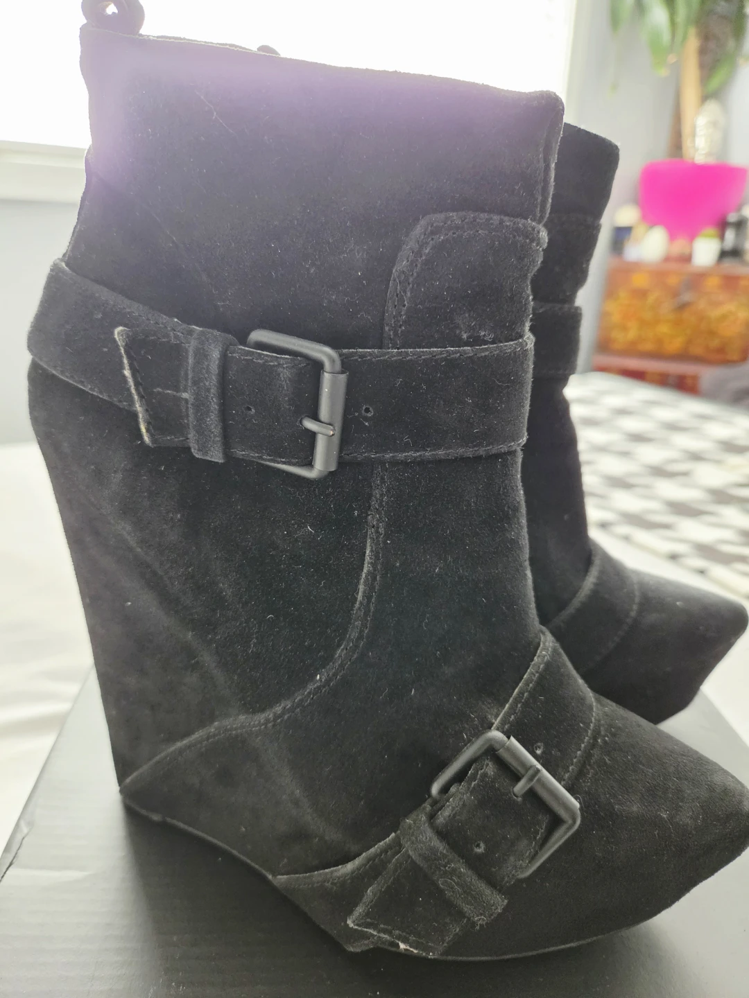 Black Suede Wedge Ankle Boots - photo 2
