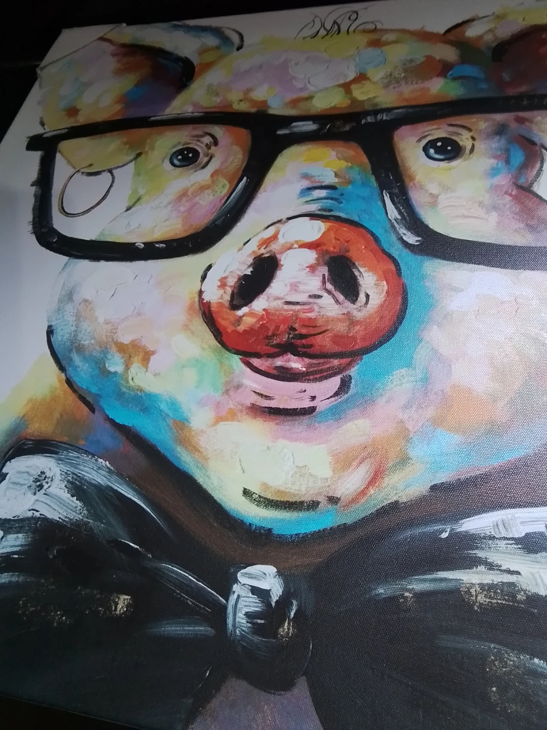 100% Hand-Painted Whimsical "Pig with Glasses & Bow Tie" - photo 4