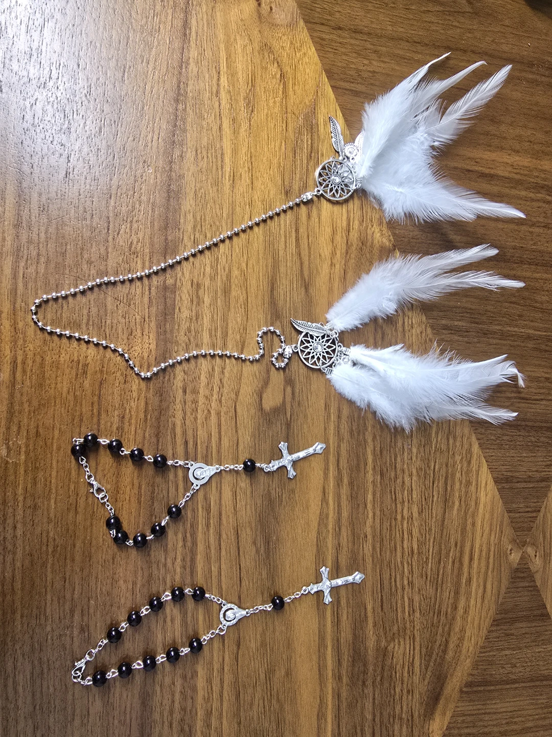 Dreamcatcher Car Charms & Black Rosary Bracelets – 4 Pcs