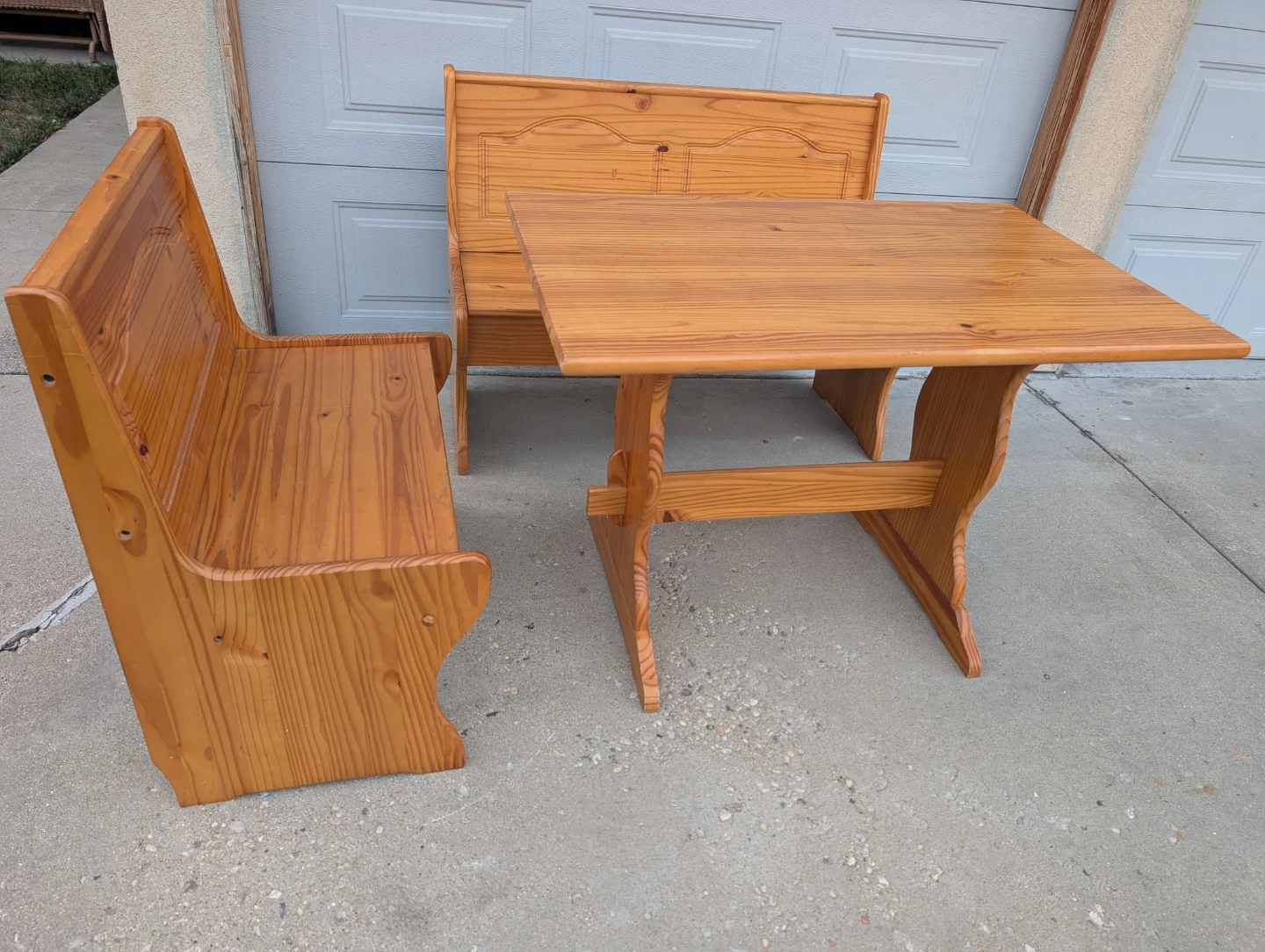 Solid Pine Wood Dining Table and Benches