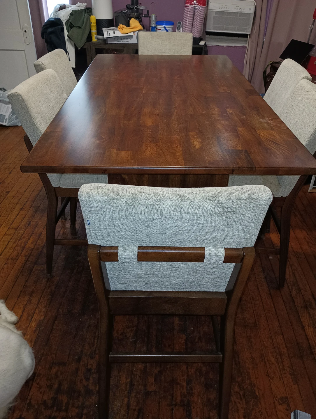 7 Piece Brown & Beige Solid Wood Upholstered 72'' Dining Set - photo 2