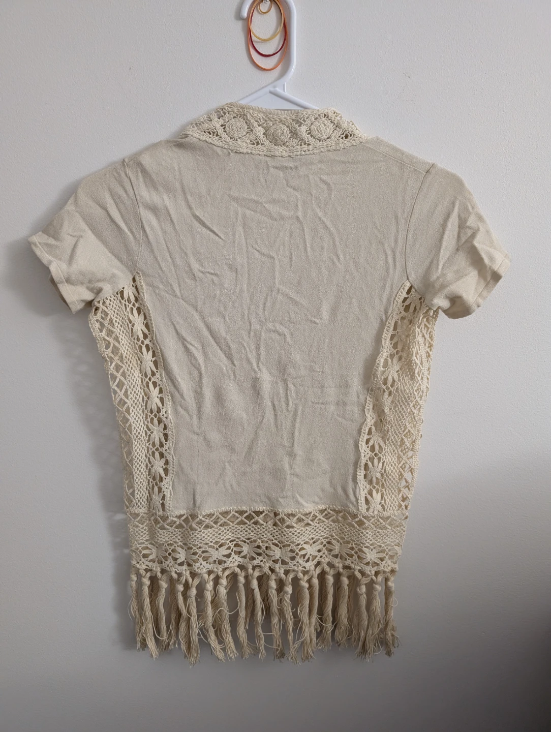 Vintage Roberto Cavalli Cream Crochet Fringe Top - photo 2