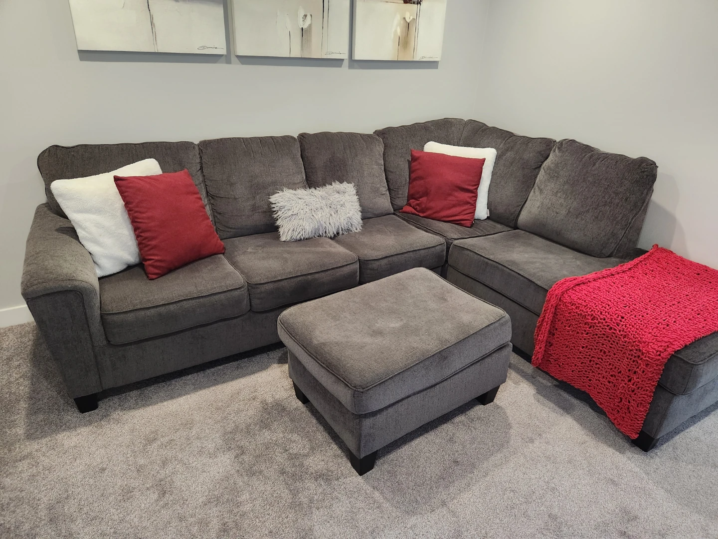 Dark Grey Sectional Sofa with Matching Ottoman - photo 3