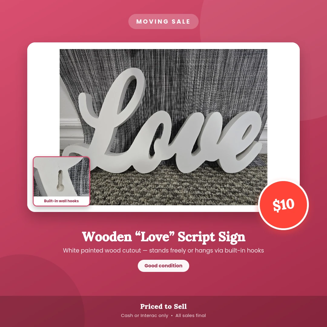 White Wooden Love Script Sign