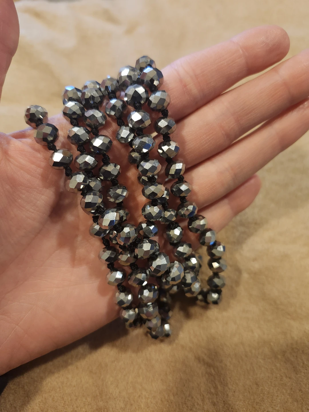 Long Grey Beaded Necklace