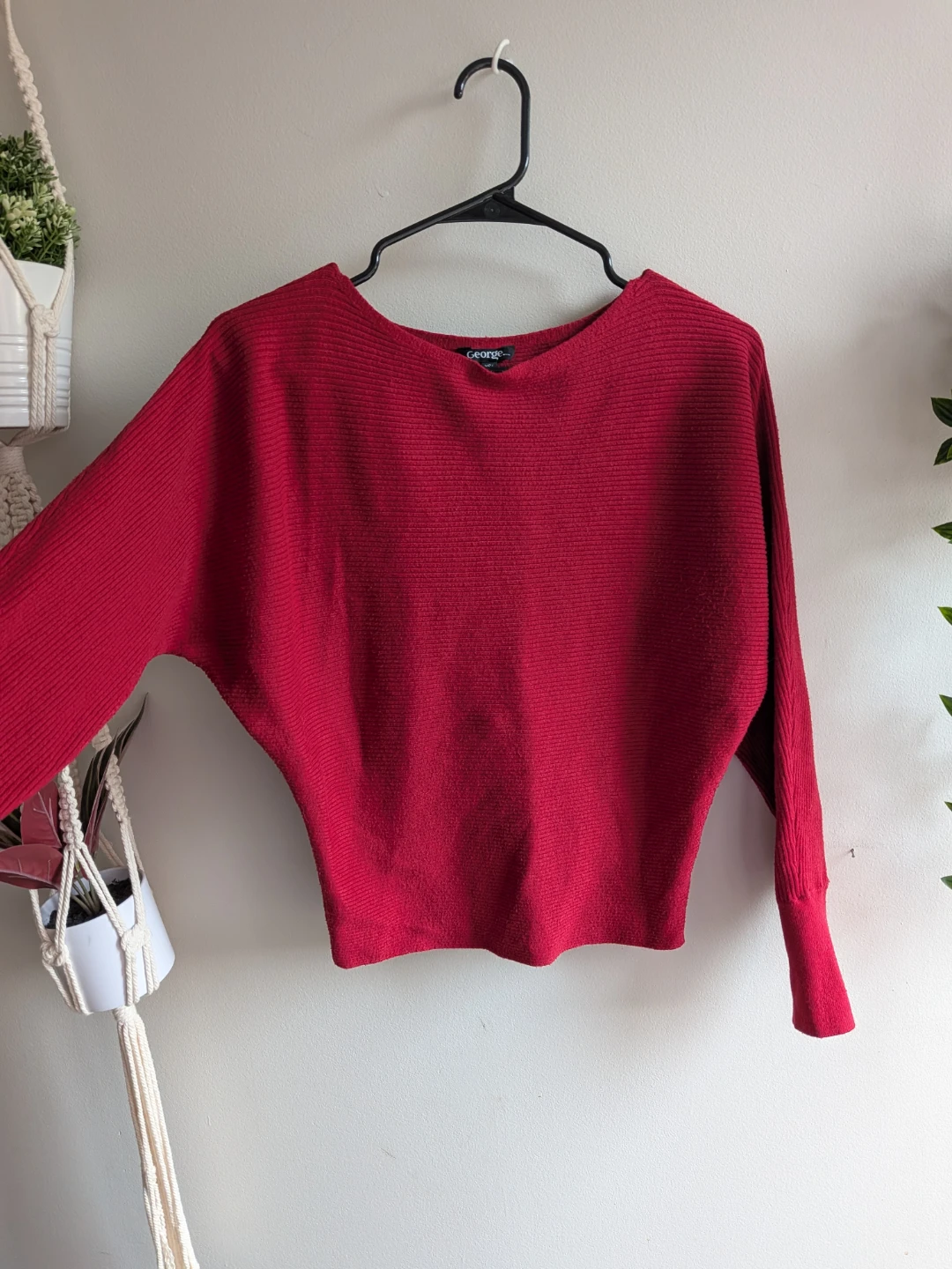 🏈George Red Ribbed Long Sleeve sweater
