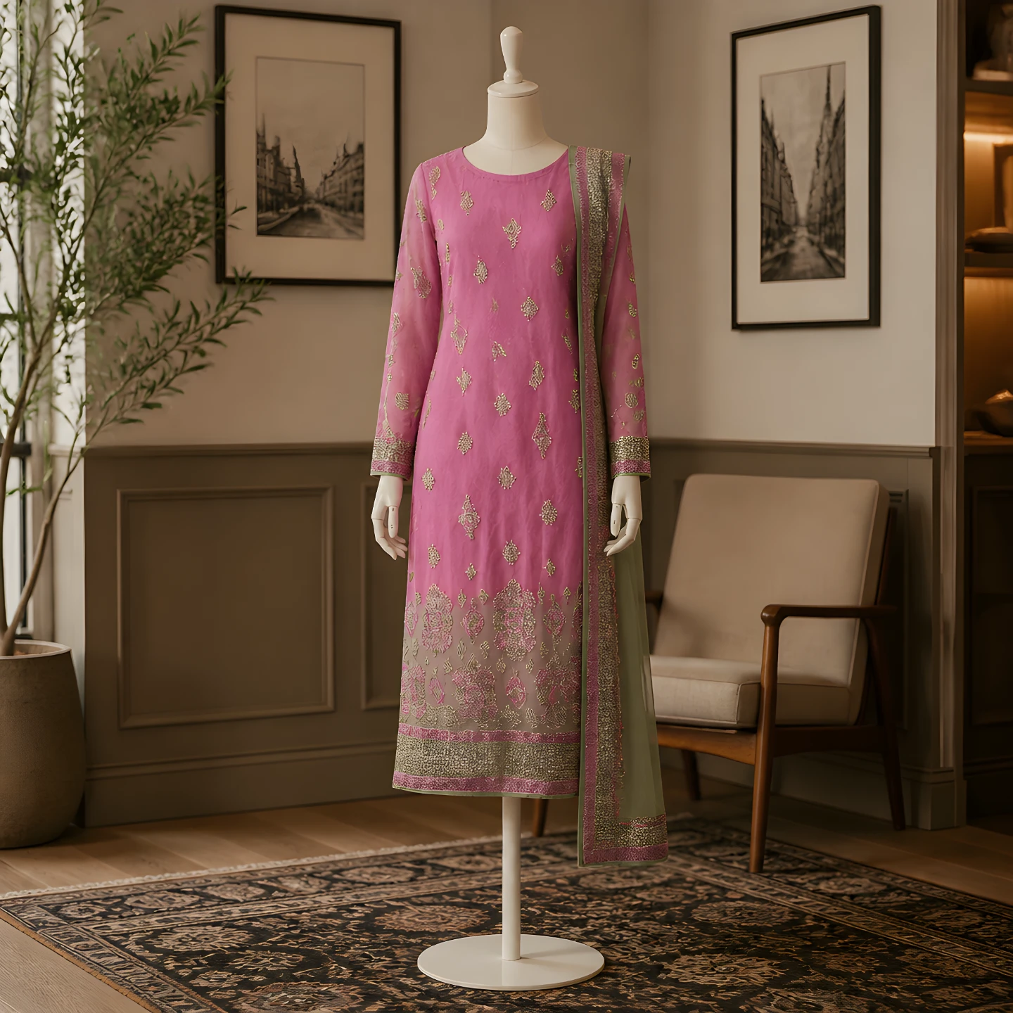Luxe Atelier Pink Embroidered Salwar Kameez Set