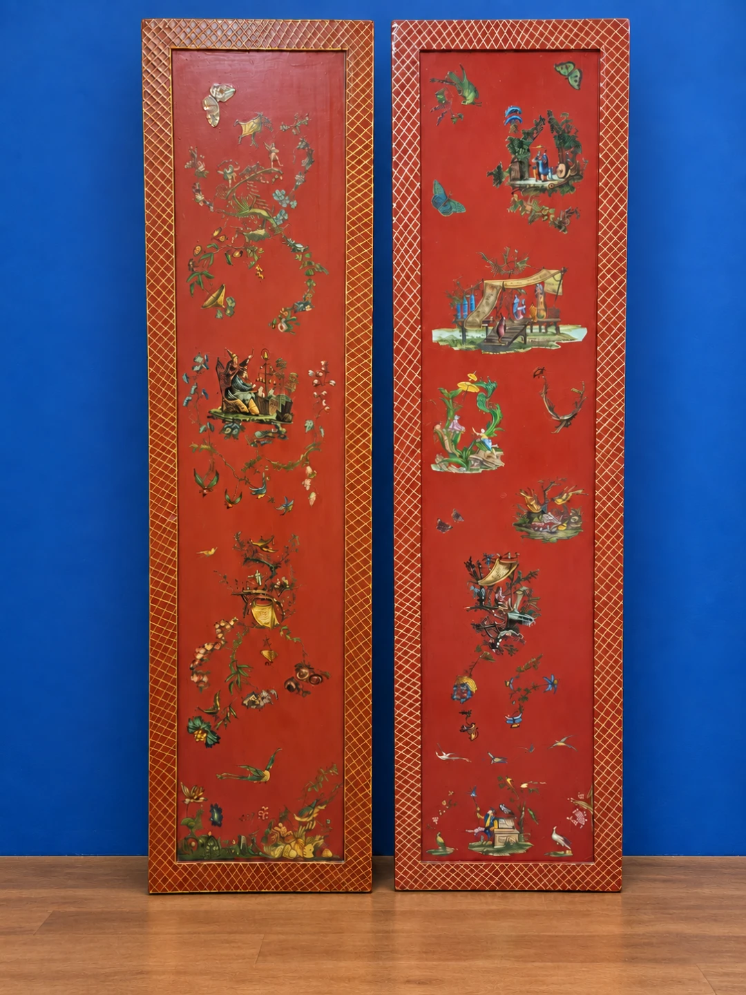 Pair of Vintage Tall Chinese Red and Gold Wall Panels - photo 2