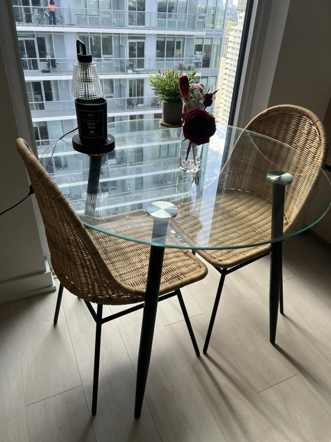 Glass Dining Table and Two Wicker Chairs - photo 3