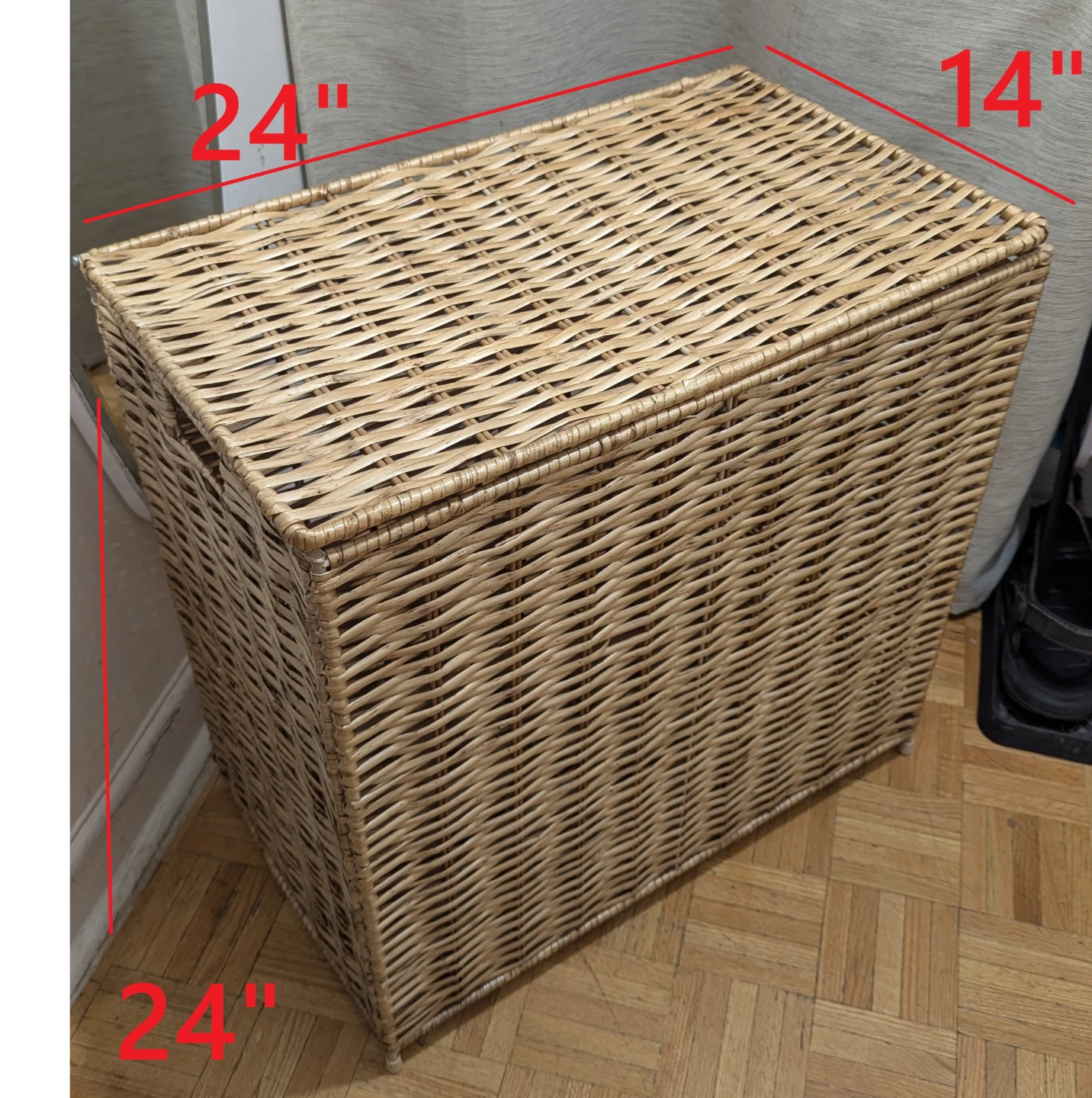 BIG Portable Folding Rattan Bamboo Wood Wicker Laundry Basket