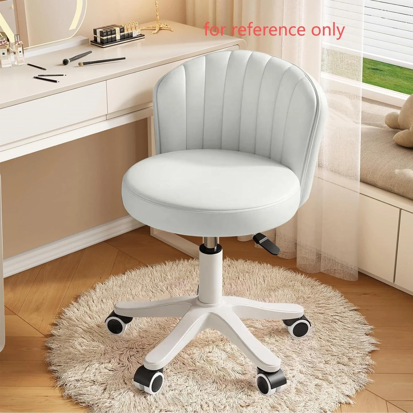 White Vanity Chair with Wheels