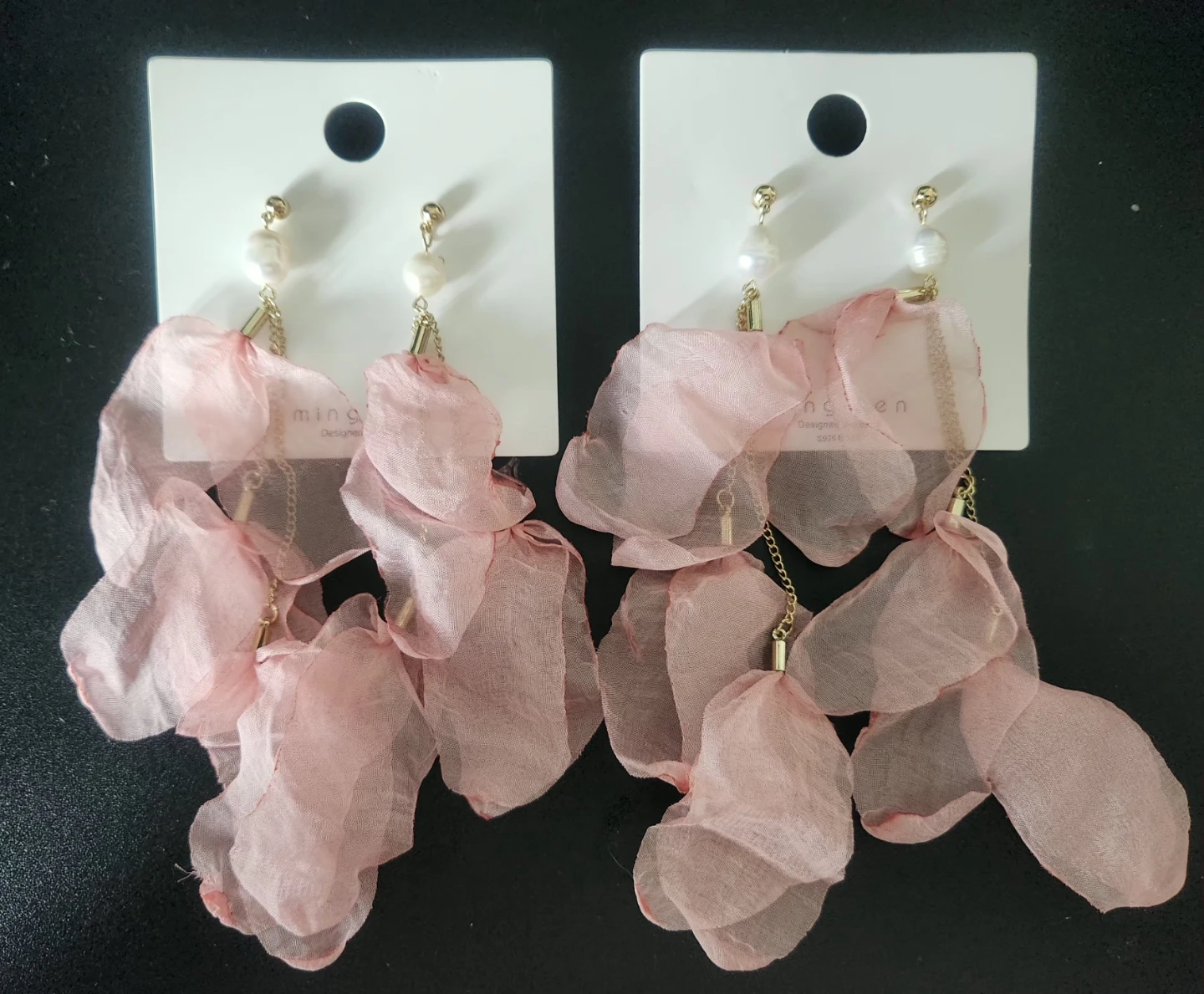 Ming.Sen Pink Fabric Flower Earrings - photo 3