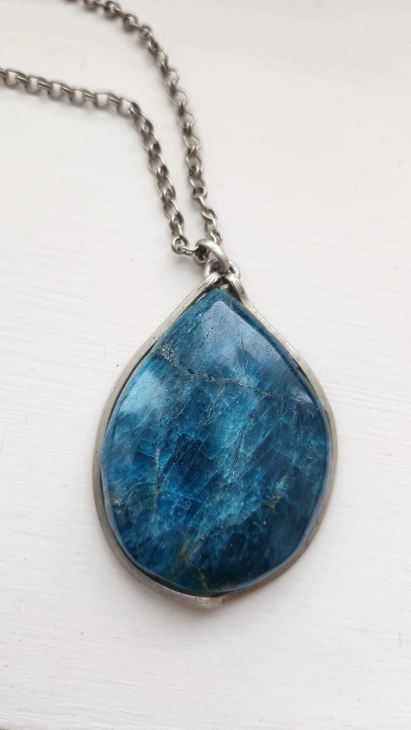 Blue Apatite Teardrop Pendant Necklace