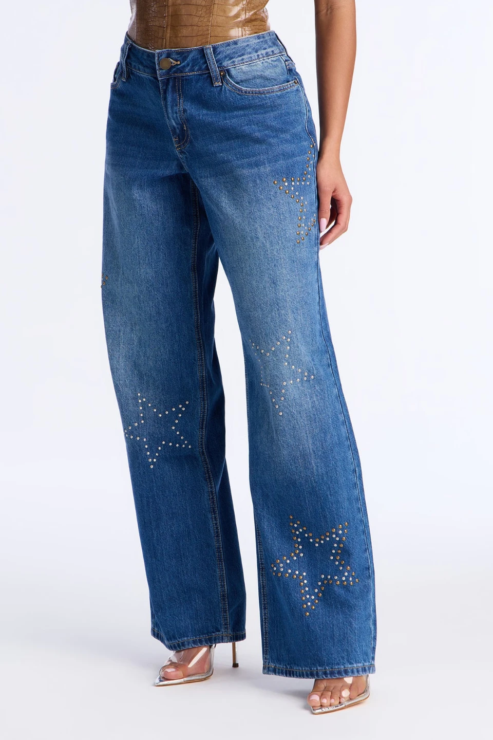 Fashion Nova Star Studded Wide Leg Jeans