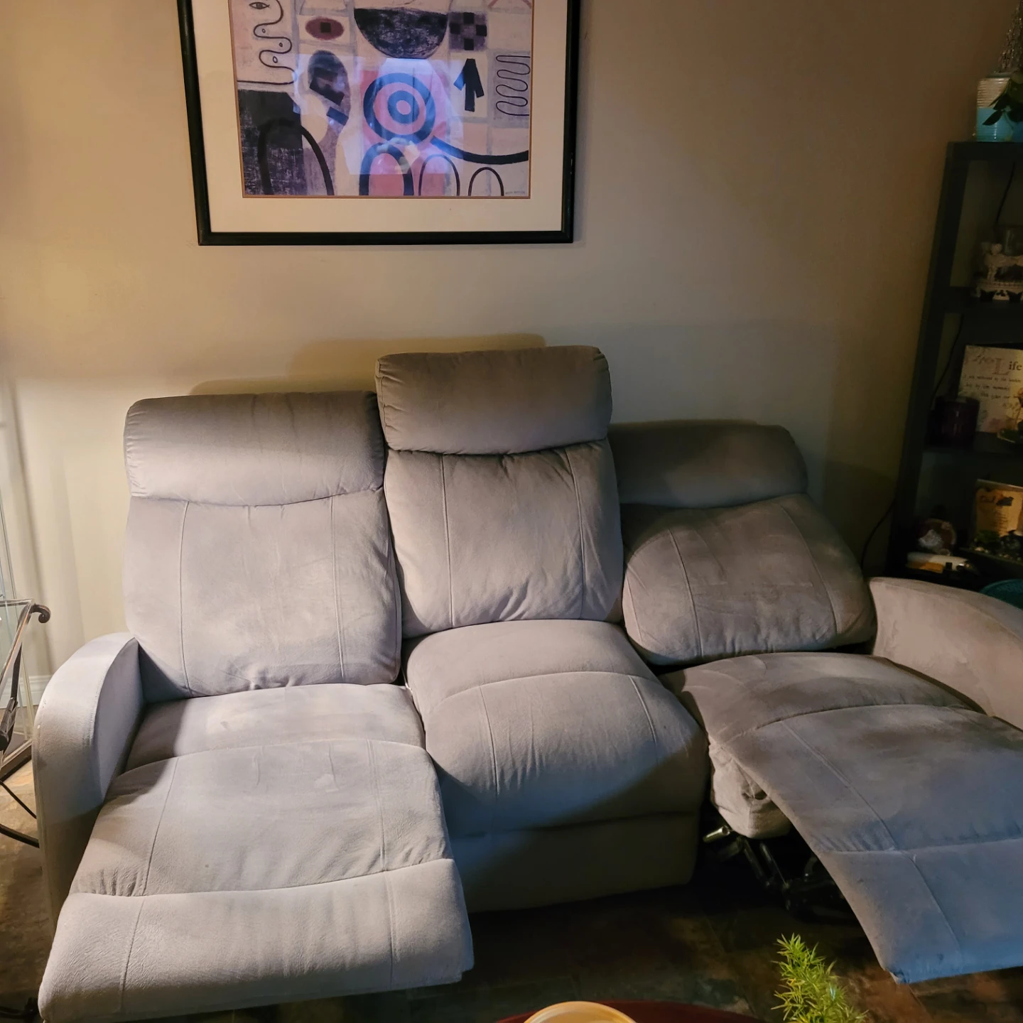 Grey reclining sofa, Must pick up. NEED GONE ASAP.