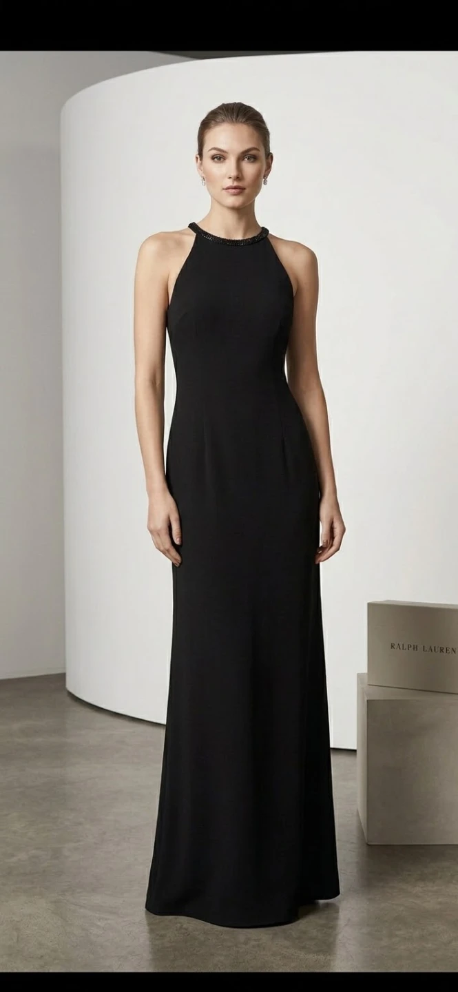 Lauren Ralph Lauren Black Beaded Neckline Gown