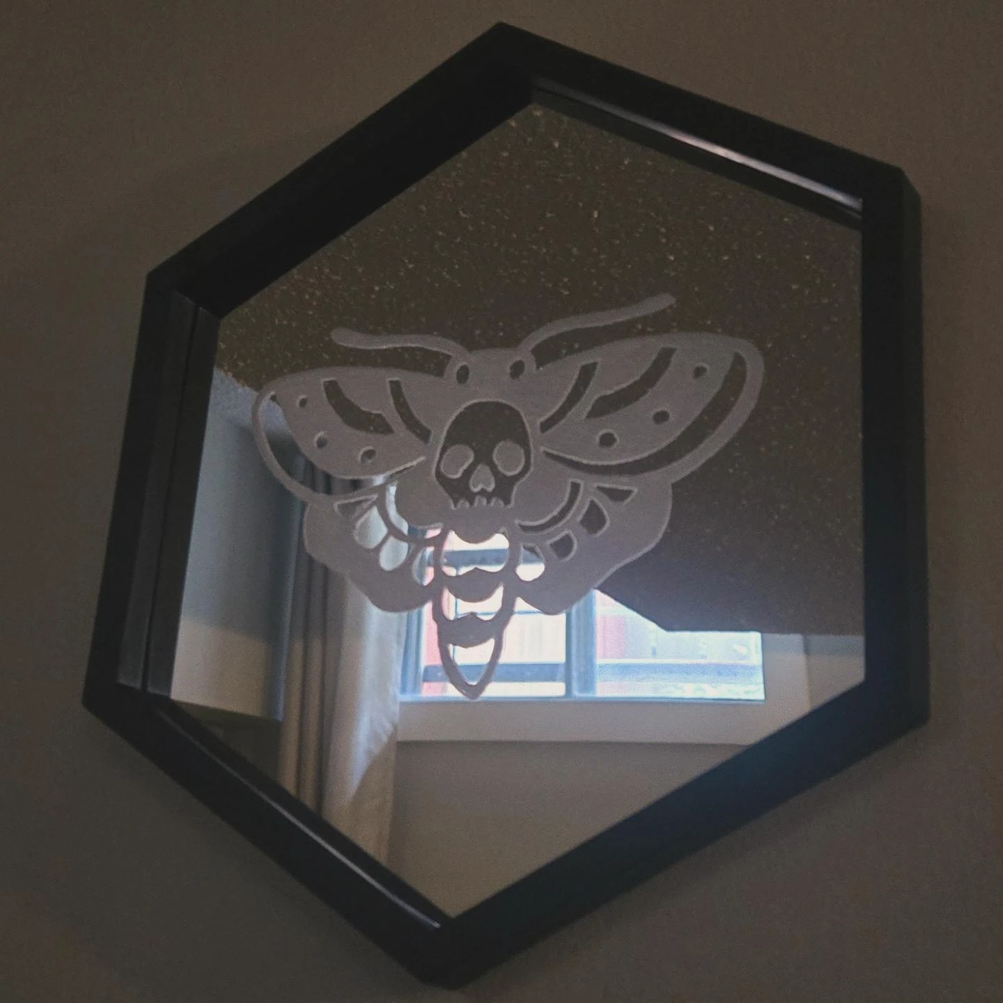 Engraved Etched Goth Death Moth Mirror - photo 3