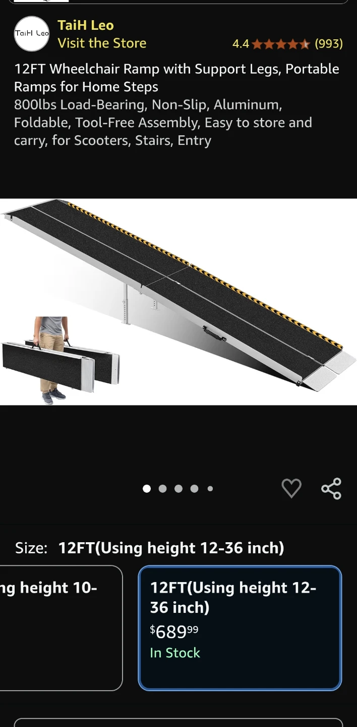 TaiH Leo 12ft Portable Aluminum Wheelchair Ramp