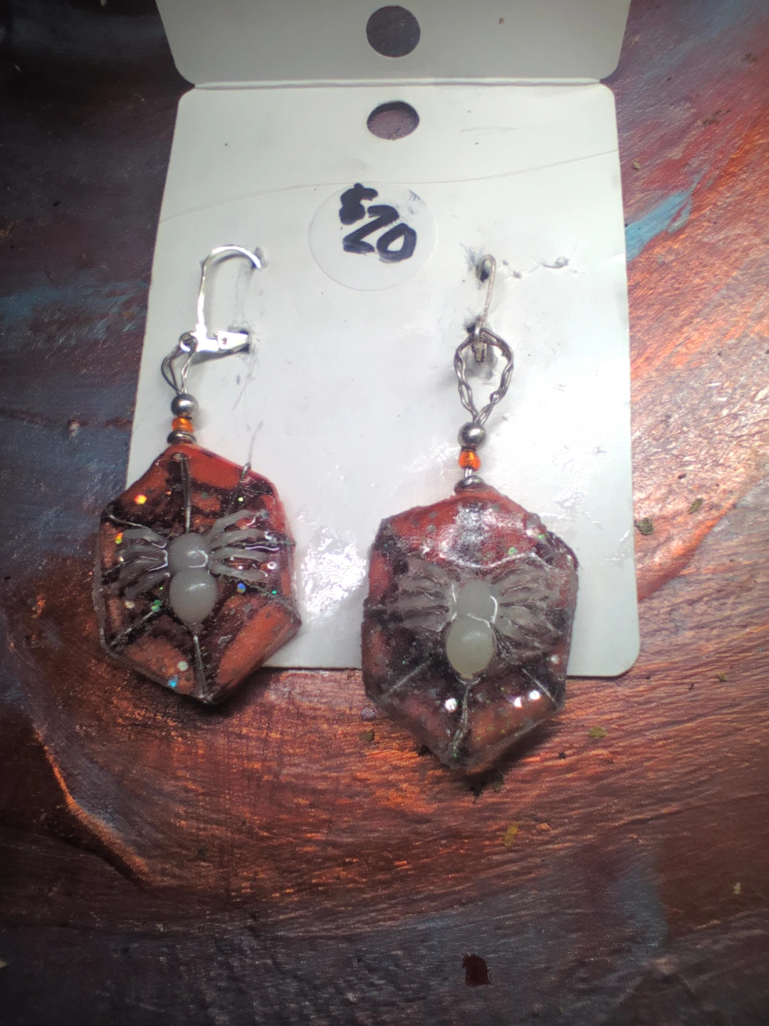Handmade Resin Halloween Spider Web Dangle Earrings - photo 5