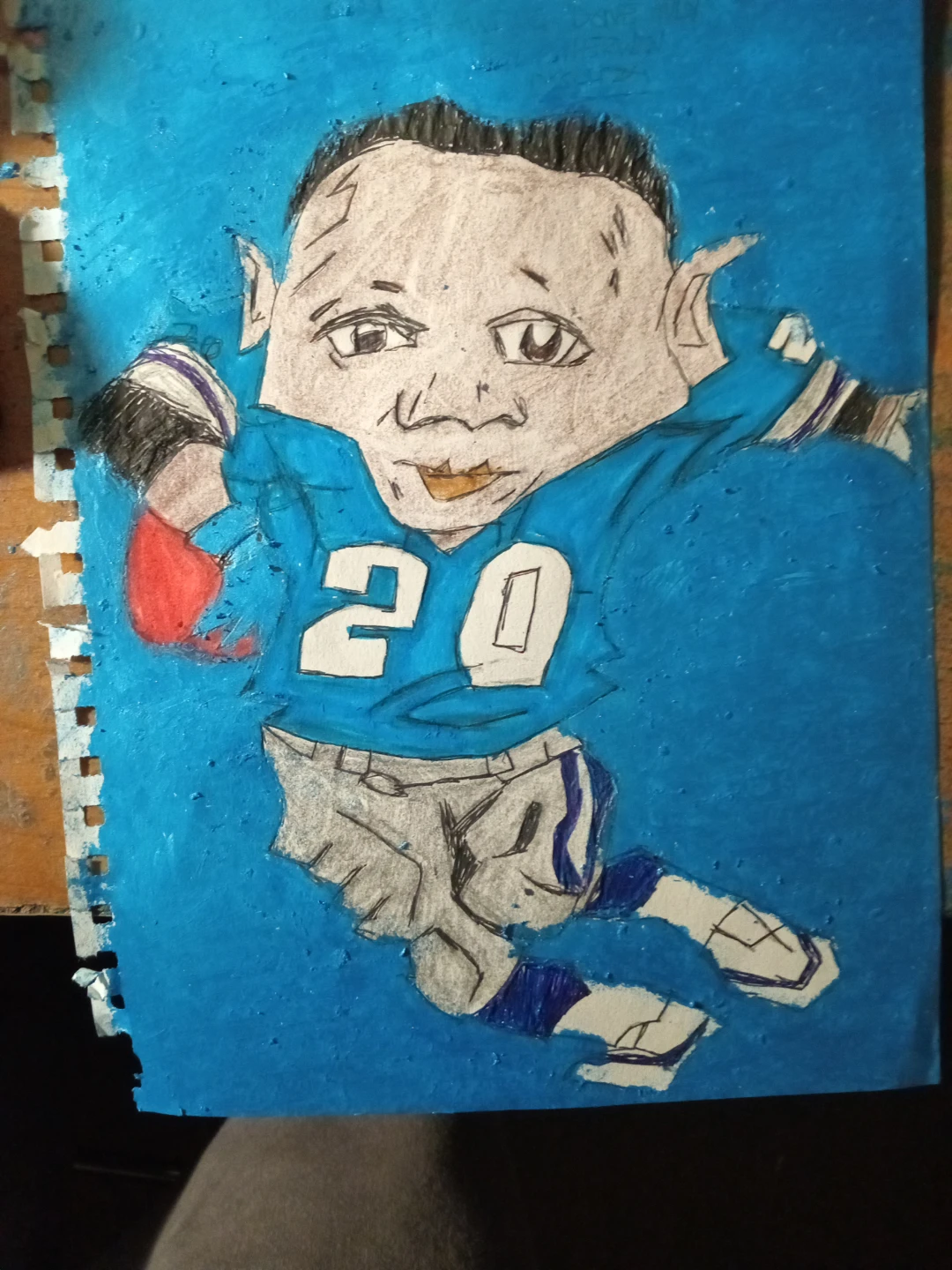 BARRY SANDERS UPDATED DRAWING BY CUSTOM ARTIST - photo 2