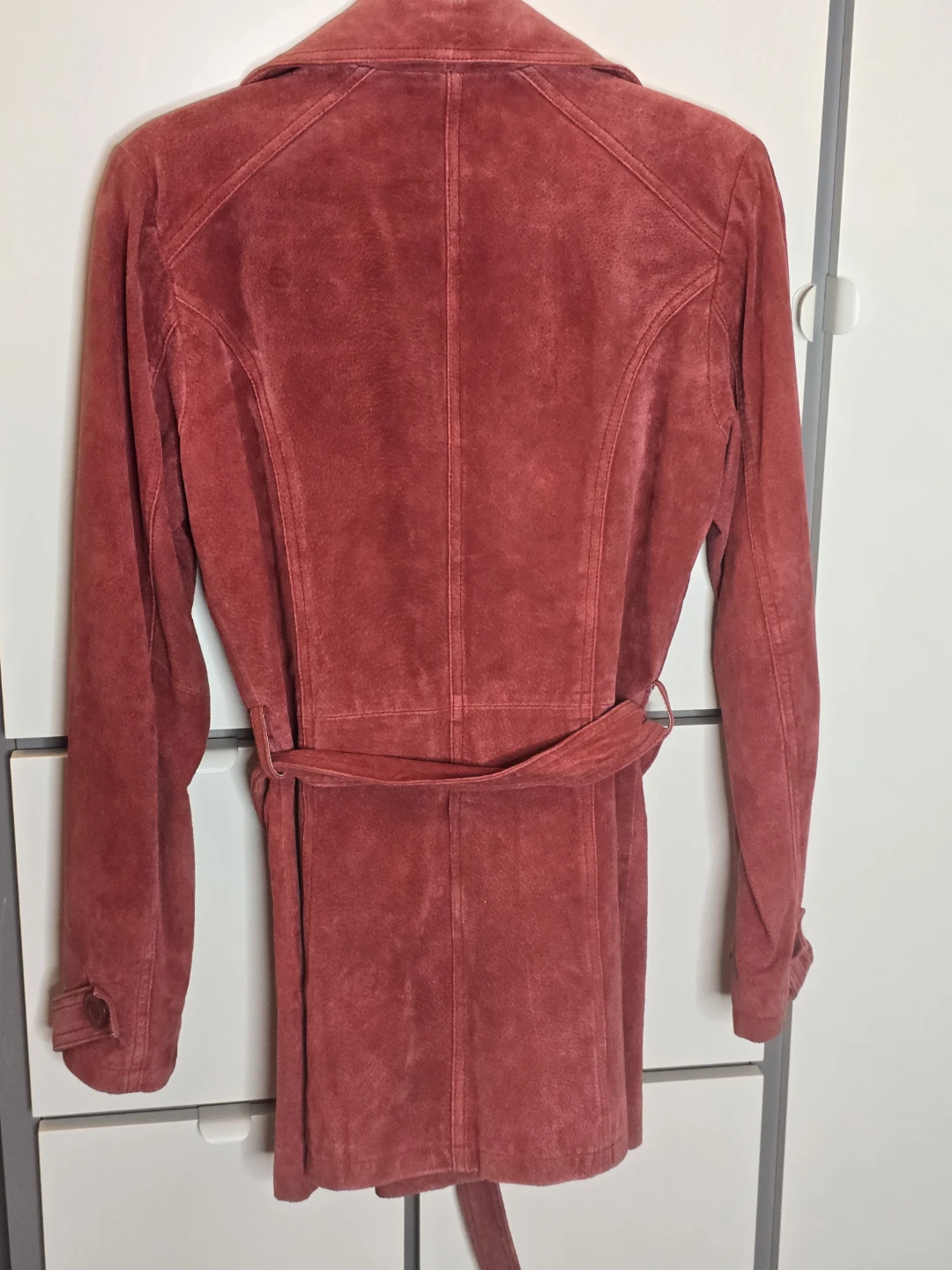 Le Chateau Red Suede Leather Trench Coat size M fits XS-S - photo 4