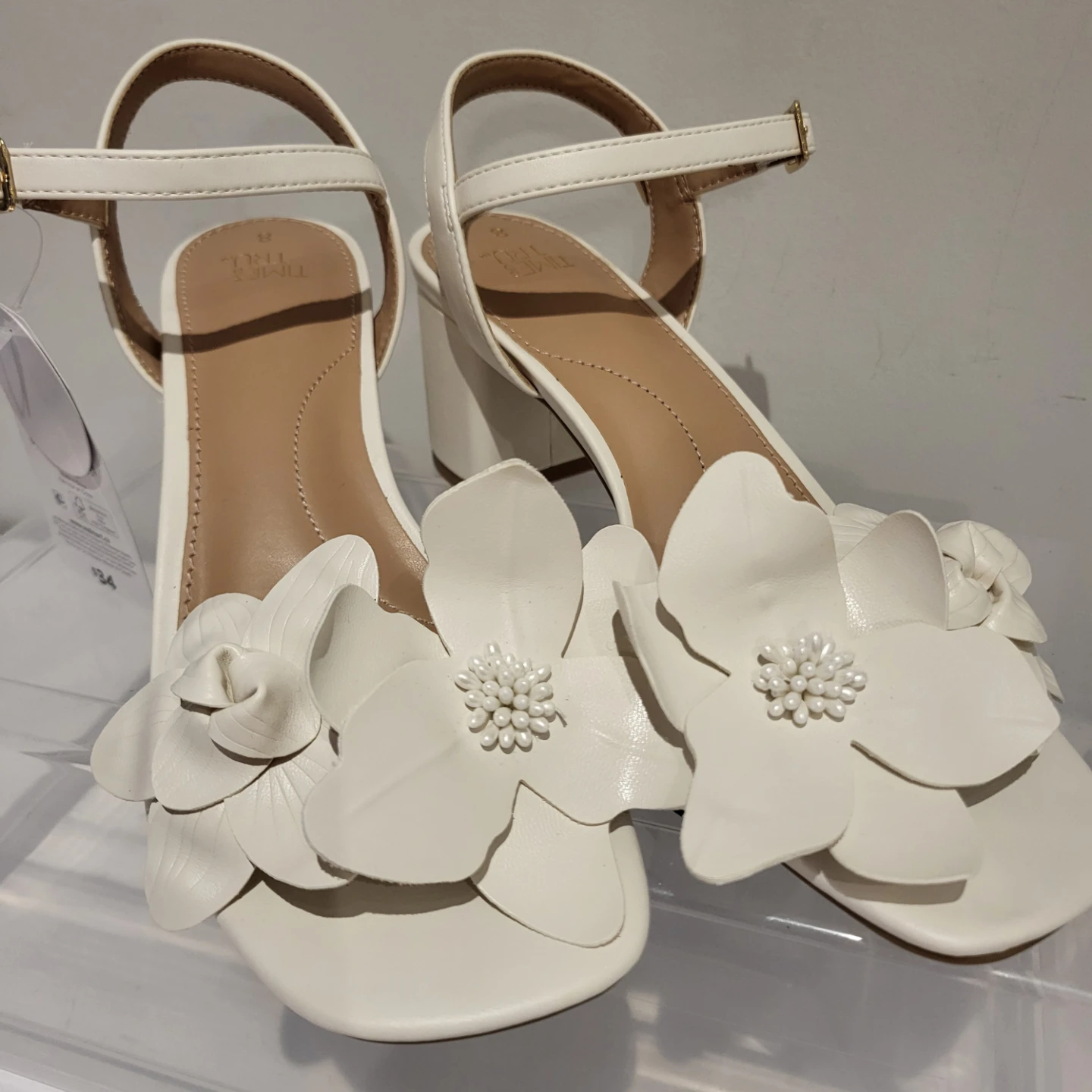 Time and Tru White Flower Heeled Sandals