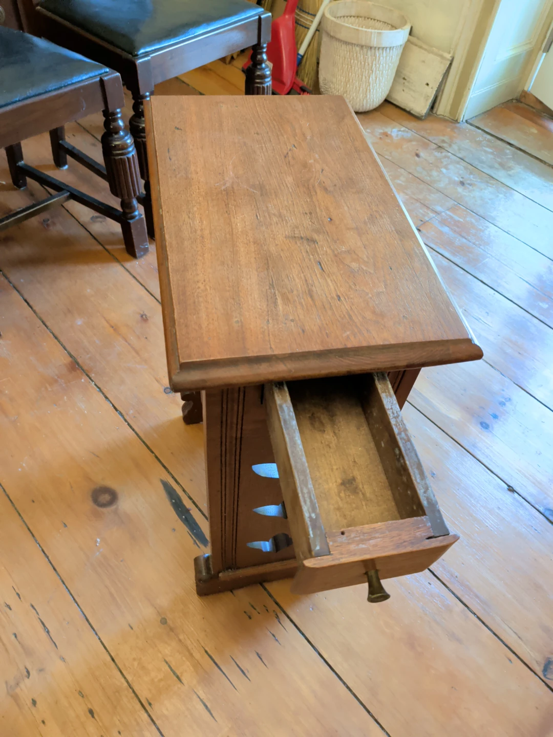 Vintage Wooden Side Table with Drawer - photo 3