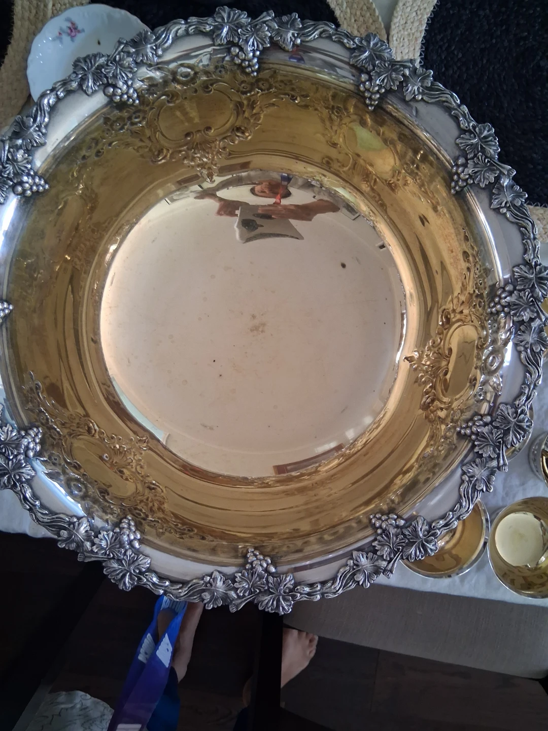 Large Silver Punch Bowl with Cups