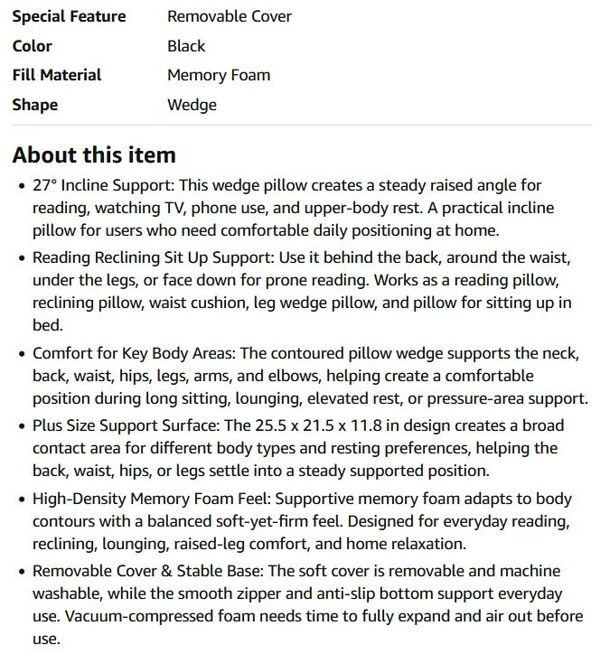 27° Ergonomic Memory Foam Wedge Pillow - photo 4