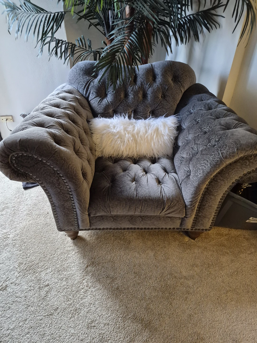 Tufted Grey Velvet Armchair