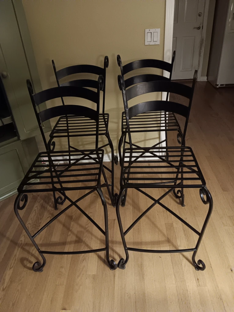 4 Black Wrought Iron Counter Height Stools