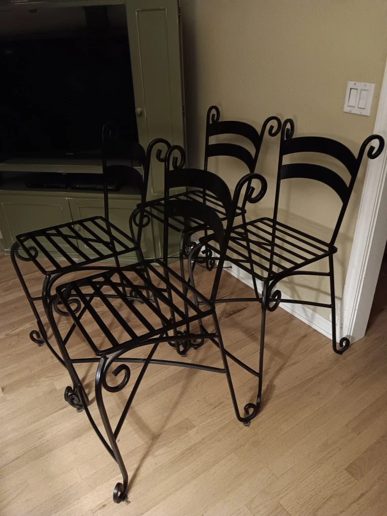 4 Black Wrought Iron Counter Height Stools - photo 2