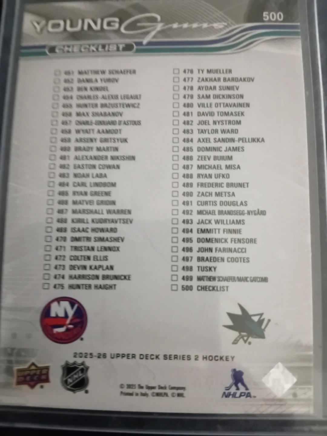 2025-26 Upper Deck Series 2 Young Guns Checklist Card - photo 2