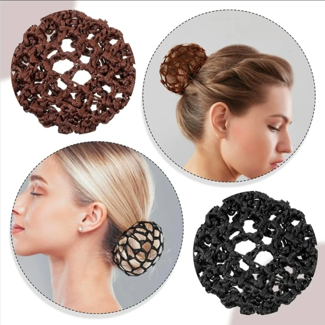 NEW 4 Pack Crochet Hair Nets for Buns, Brown & Black