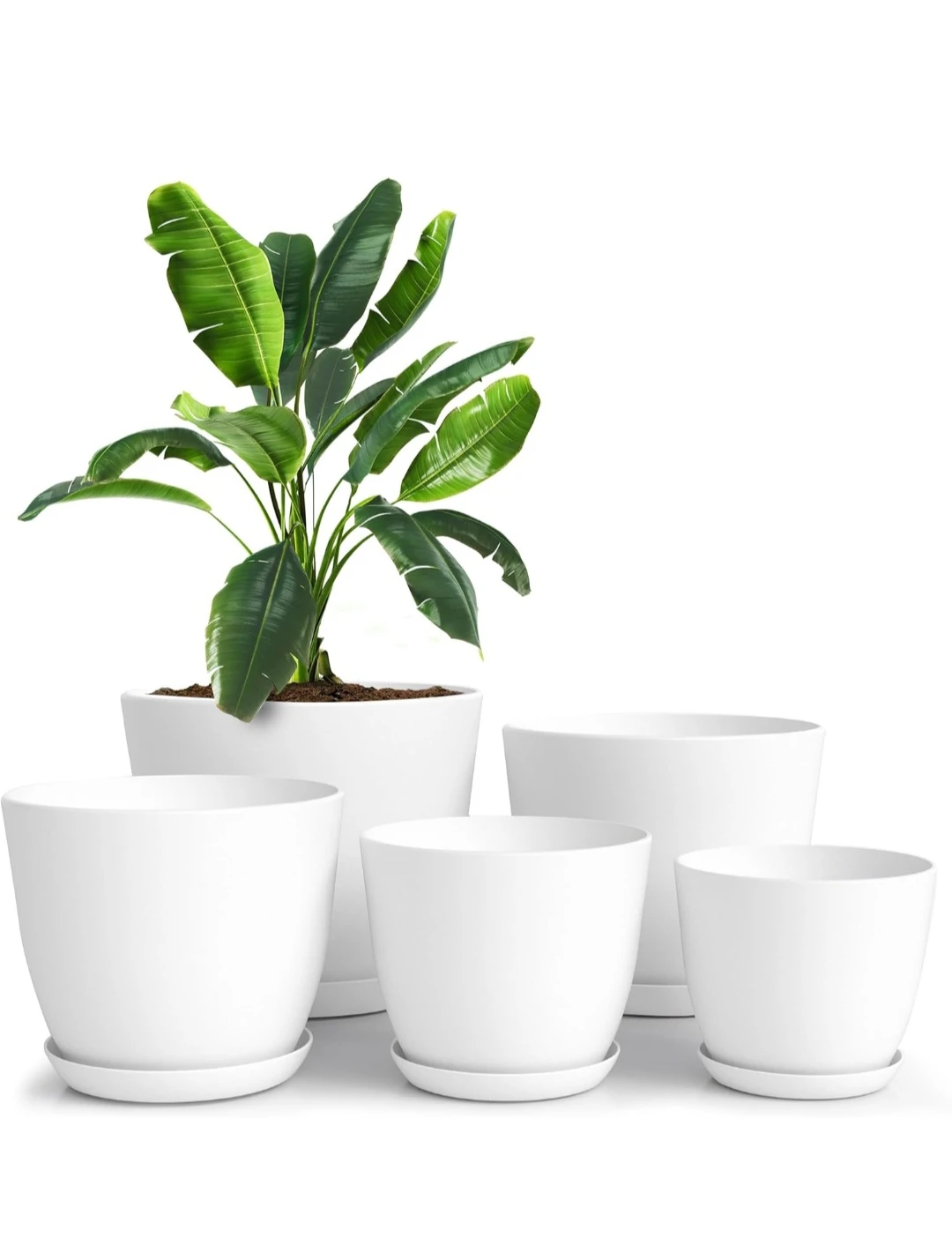Set of 5 Modern White Plastic Flower Pots