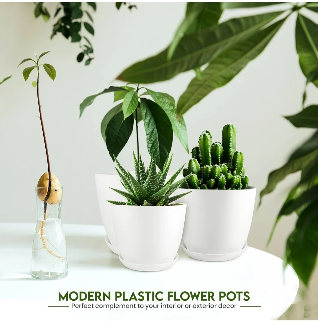 Set of 5 Modern White Plastic Flower Pots - photo 2
