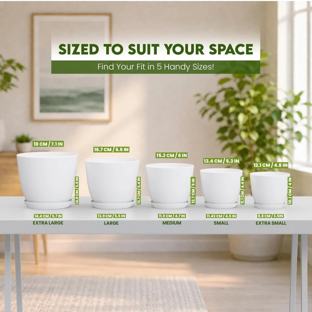 Set of 5 Modern White Plastic Flower Pots - photo 3