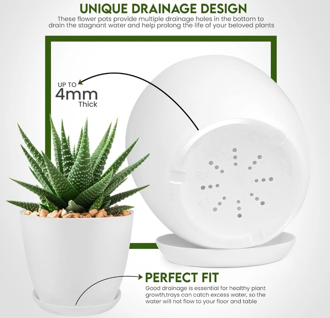 Set of 5 Modern White Plastic Flower Pots - photo 4