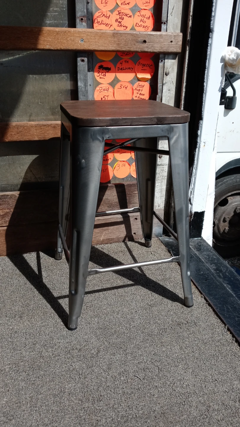 Set of 2 Industrial Metal and Wood Bar Stools